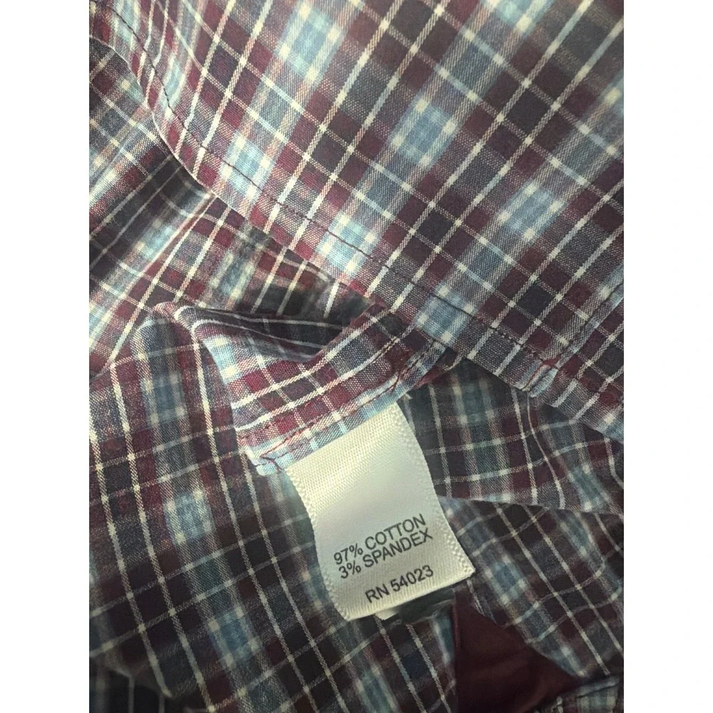 Banana Republic Mens Plaid Button Down Shirt Burgundy Blue L 16-16.5